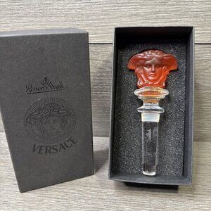 Rosenthal Versace Medusa Wine Bottle Stopper Red Frosted Crystal W Box 5”
